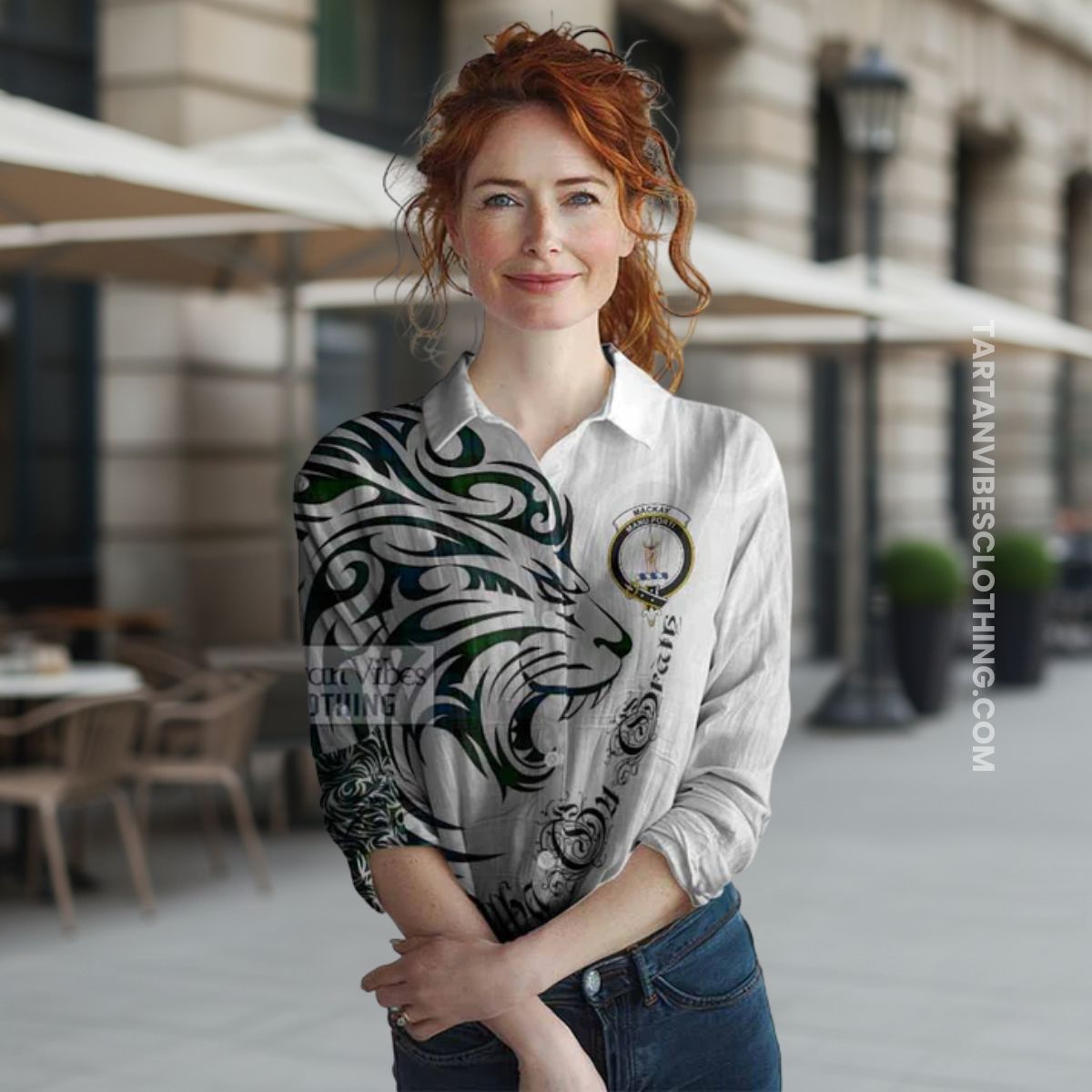 MacKay  Tartan Lion Roar Women Casual Shirt Alba Gu Brath with Celtic Motifs