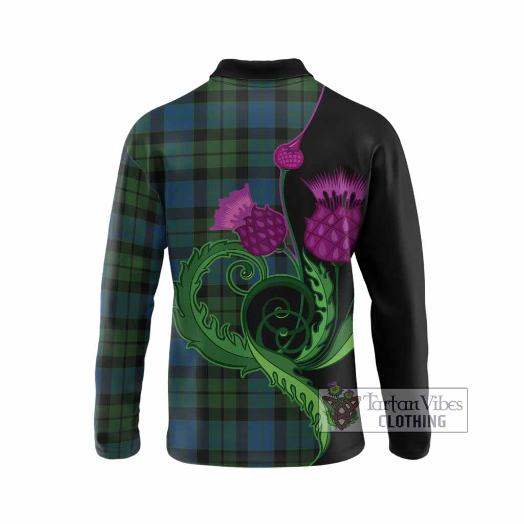 MacKay (McKay) Tartan Long Sleeve Polo Shirt Traditional Scottish Thistle