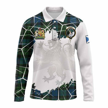 MacKay (McKay) Tartan Long Sleeve Polo Shirt with Family Crest and Lion Rampant Grunge Style