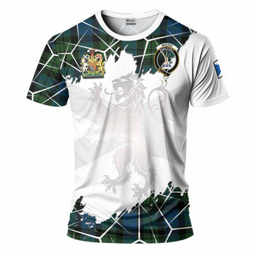 MacKay (McKay) Tartan T-Shirt with Family Crest and Lion Rampant Grunge Style