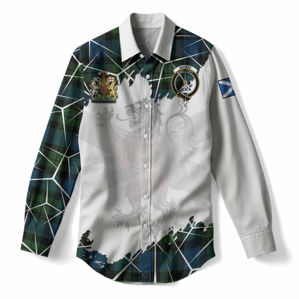 MacKay (McKay) Tartan Women Casual Shirt with Family Crest and Lion Rampant Grunge Style