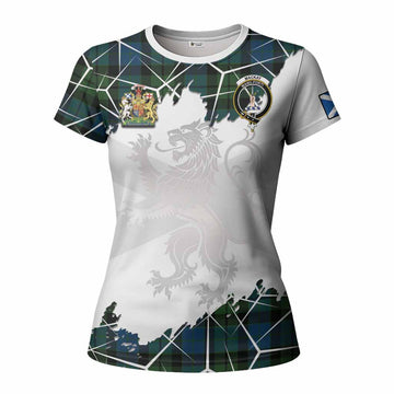 MacKay (McKay) Tartan Women T shirt with Family Crest and Lion Rampant Grunge Style
