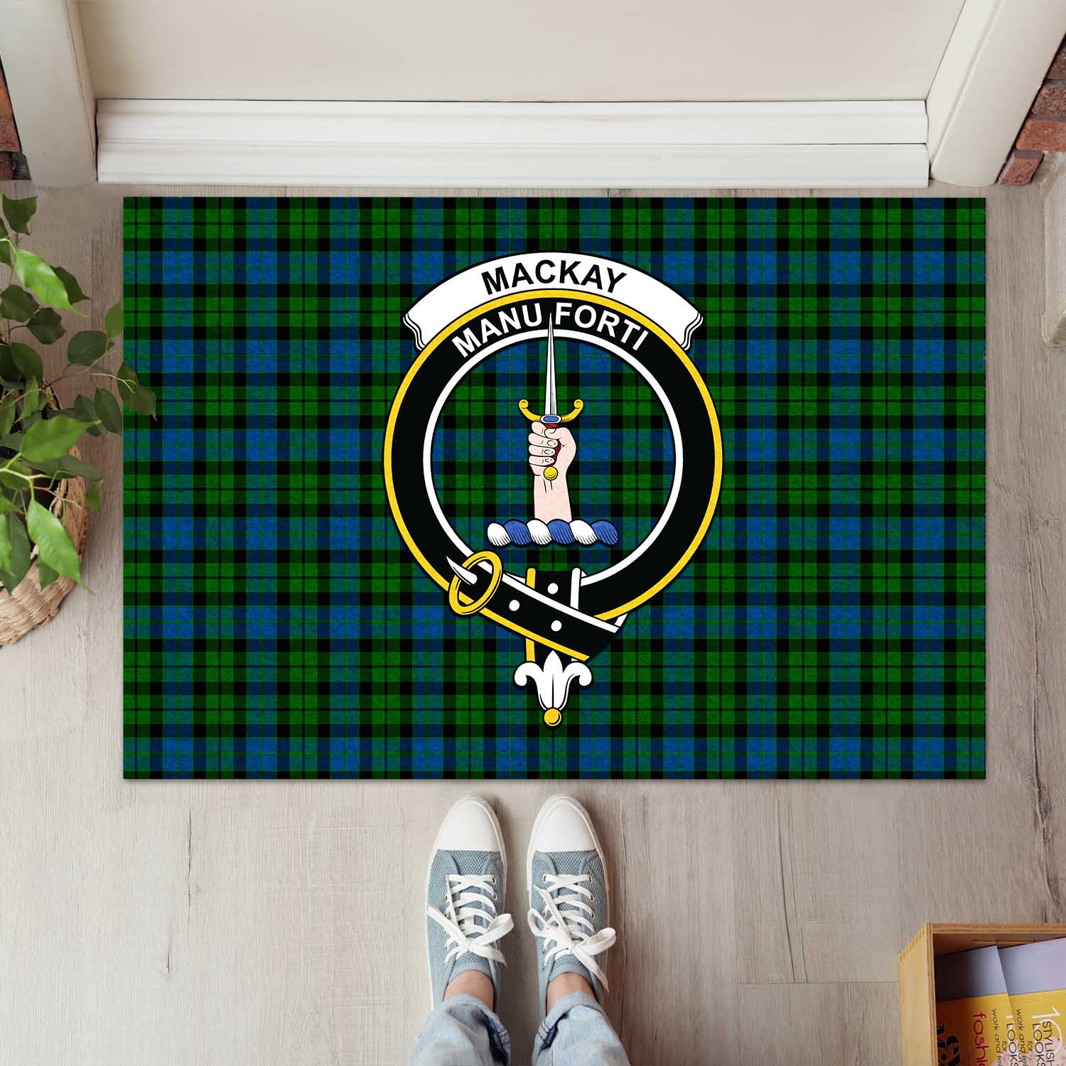 MacKay Modern Tartan Door Mat with Family Crest - Tartanvibesclothing