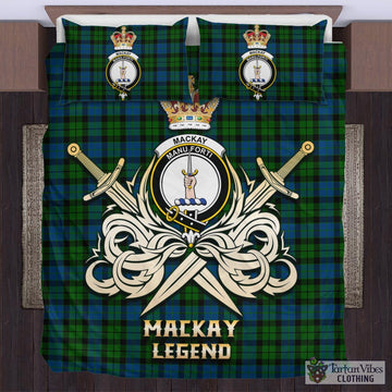 Tartan Vibes Clothing MacKay Modern Tartan Bedding Set with Clan Crest and the Golden Sword of Courageous Legacy