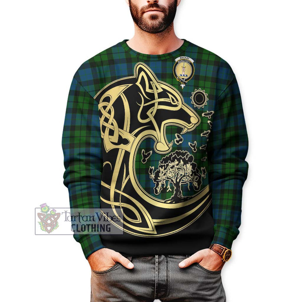 MacKay (McKay) Tartan Sweatshirt with Family Crest Celtic Wolf Style Unisex - Tartan Vibes Clothing