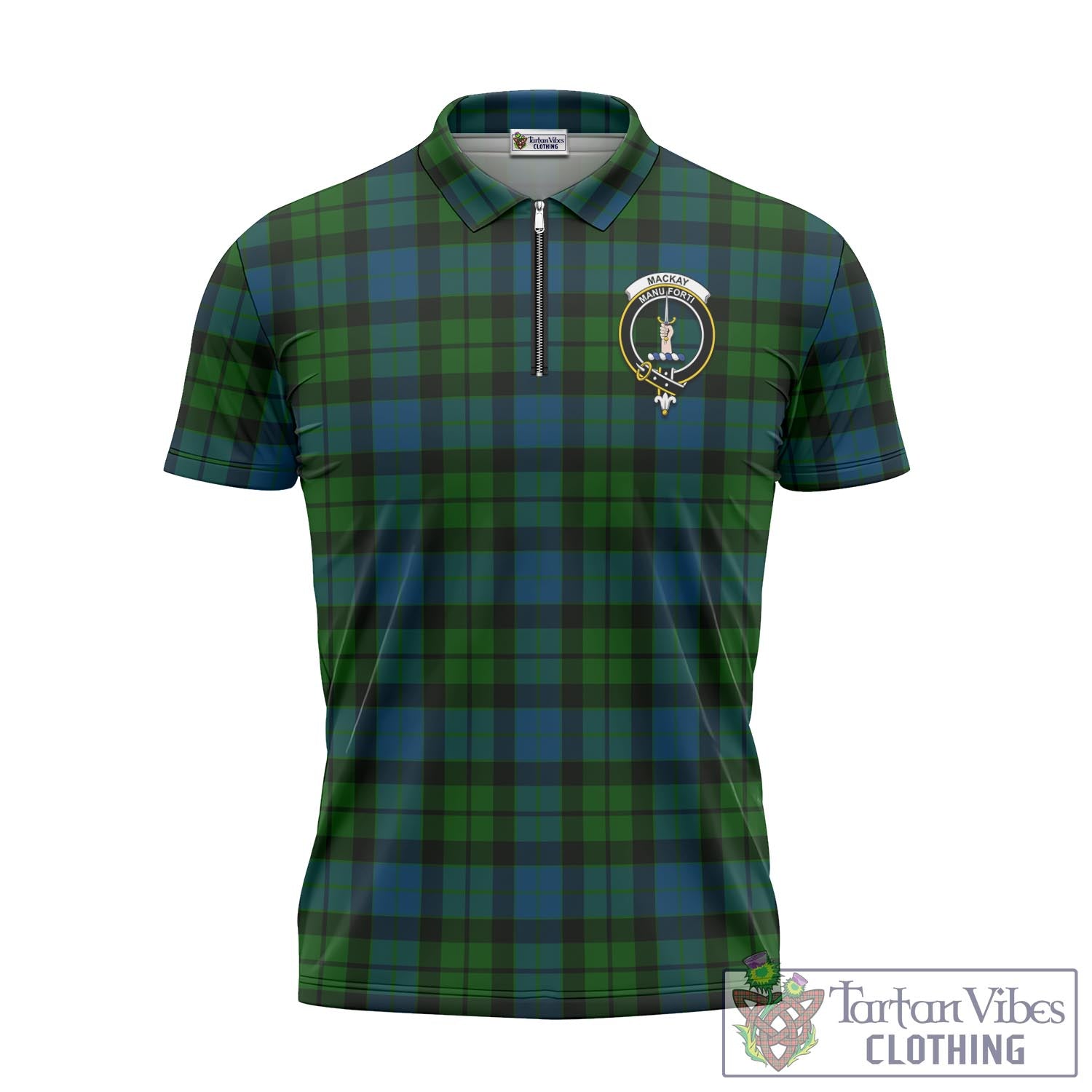 Tartan Vibes Clothing MacKay Modern Tartan Zipper Polo Shirt with Family Crest