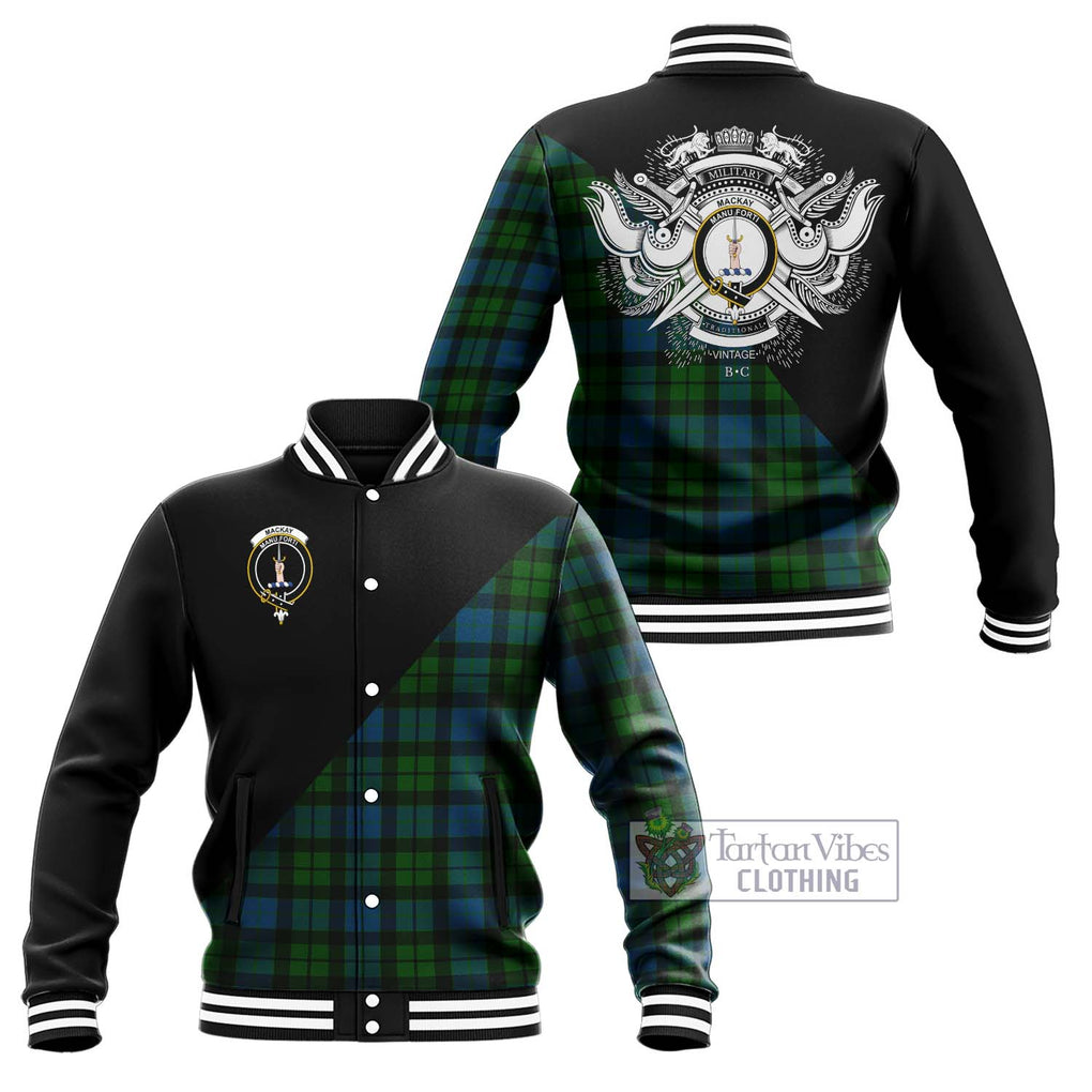 MacKay (McKay) Tartan Baseball Jacket with Family Crest and Military Logo Style Unisex - Tartanvibesclothing Shop