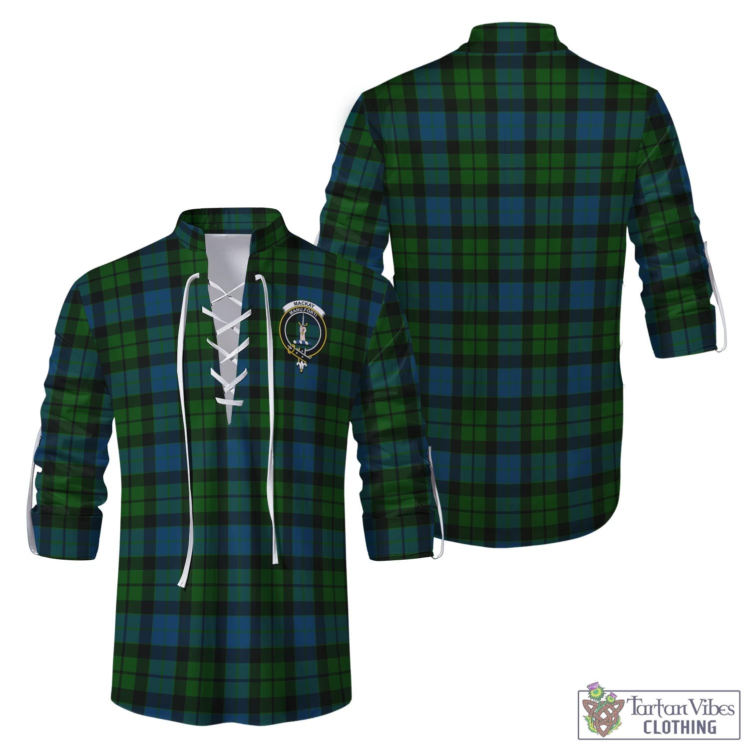 Tartan Vibes Clothing MacKay Modern Tartan Men's Scottish Traditional Jacobite Ghillie Kilt Shirt with Family Crest