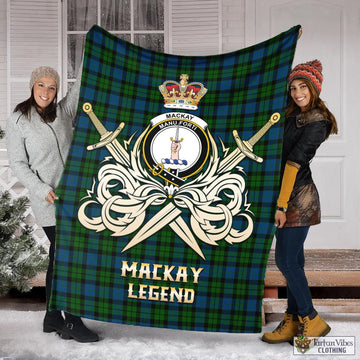 Tartan Vibes Clothing MacKay Modern Tartan Blanket with Clan Crest and the Golden Sword of Courageous Legacy