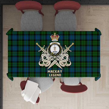 MacKay Modern Tartan Tablecloth with Clan Crest and the Golden Sword of Courageous Legacy