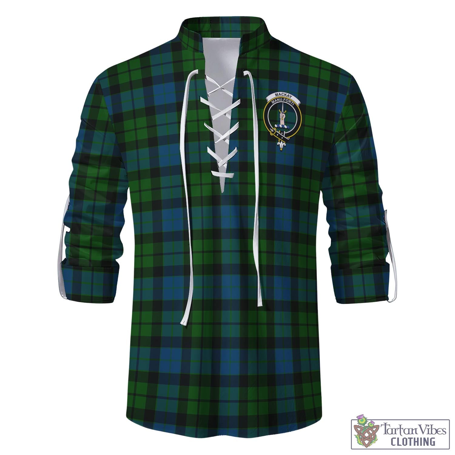 Tartan Vibes Clothing MacKay Modern Tartan Men's Scottish Traditional Jacobite Ghillie Kilt Shirt with Family Crest