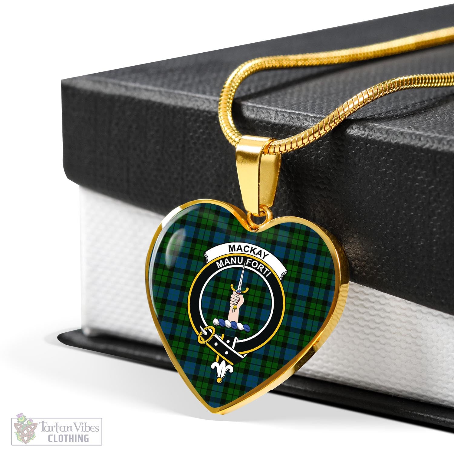 Tartan Vibes Clothing MacKay Modern Tartan Heart Necklace with Family Crest