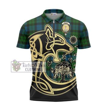 MacKay (McKay) Tartan Zipper Polo Shirt with Family Crest Celtic Wolf Style - Tartanvibesclothing Shop
