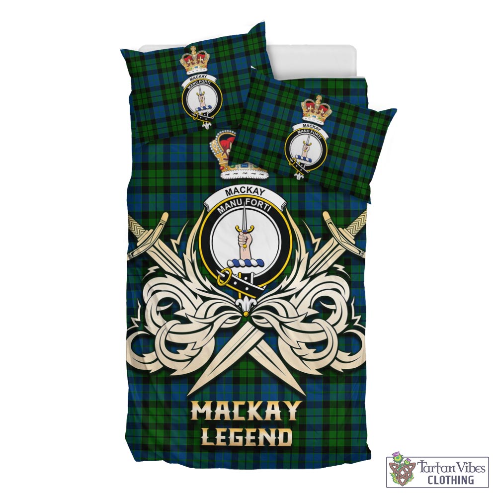 Tartan Vibes Clothing MacKay Modern Tartan Bedding Set with Clan Crest and the Golden Sword of Courageous Legacy