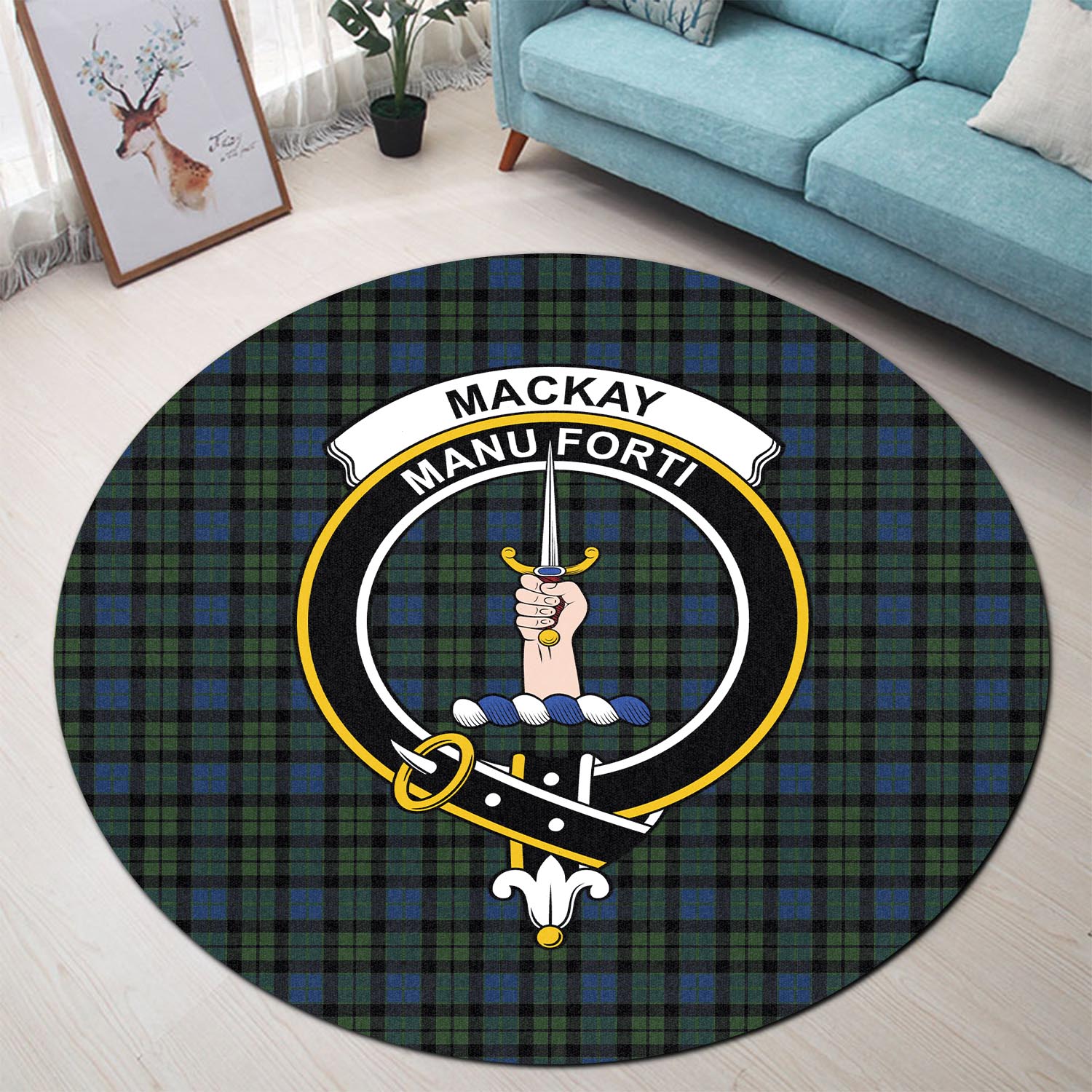 mackay-modern-tartan-round-rug-with-family-crest