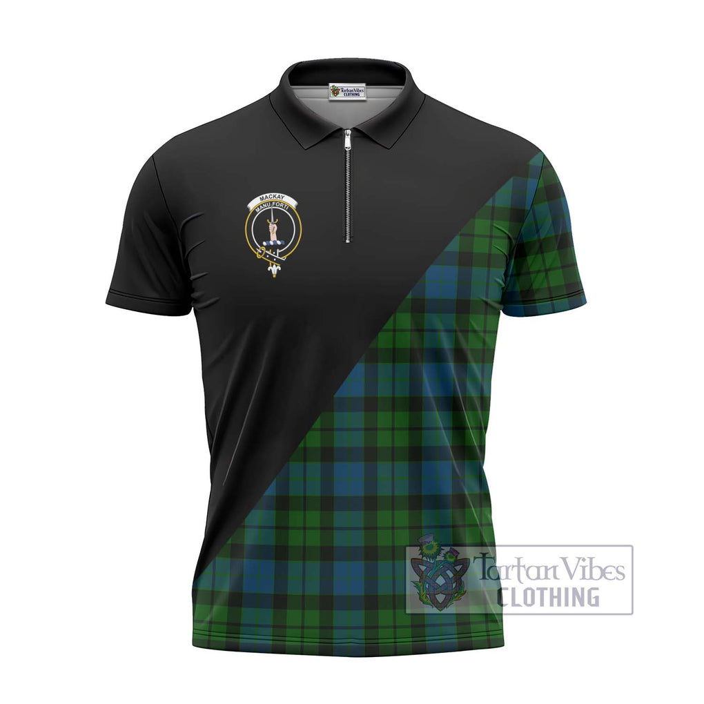 MacKay (McKay) Tartan Zipper Polo Shirt with Family Crest and Military Logo Style - Tartanvibesclothing Shop