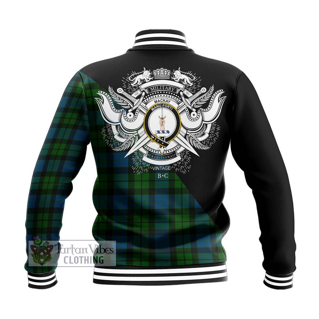 MacKay (McKay) Tartan Baseball Jacket with Family Crest and Military Logo Style - Tartanvibesclothing Shop