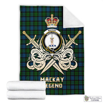 Tartan Vibes Clothing MacKay Modern Tartan Blanket with Clan Crest and the Golden Sword of Courageous Legacy