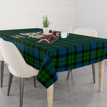 MacKay Modern Tartan Tablecloth with Clan Crest and the Golden Sword of Courageous Legacy