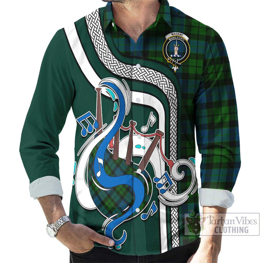 MacKay (McKay) Tartan Long Sleeve Button Shirt with Epic Bagpipe Style - Tartanvibesclothing Shop
