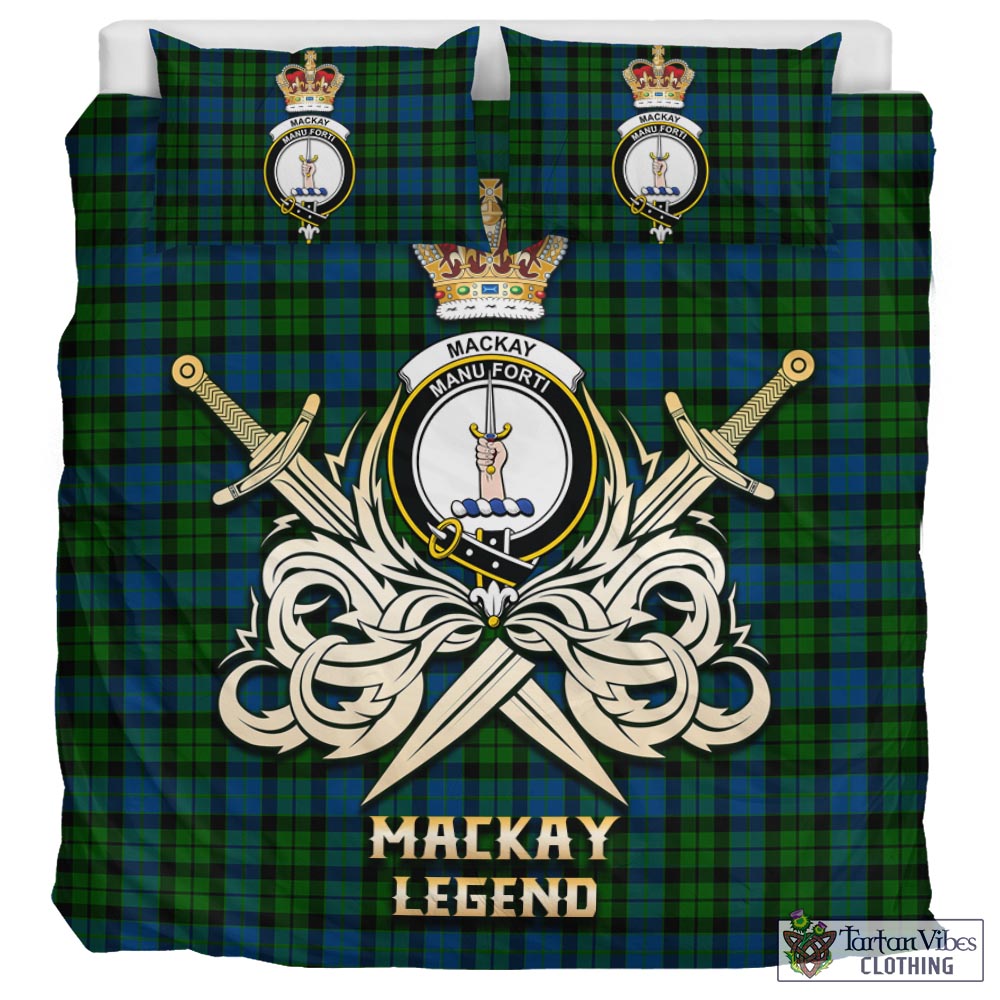 Tartan Vibes Clothing MacKay Modern Tartan Bedding Set with Clan Crest and the Golden Sword of Courageous Legacy