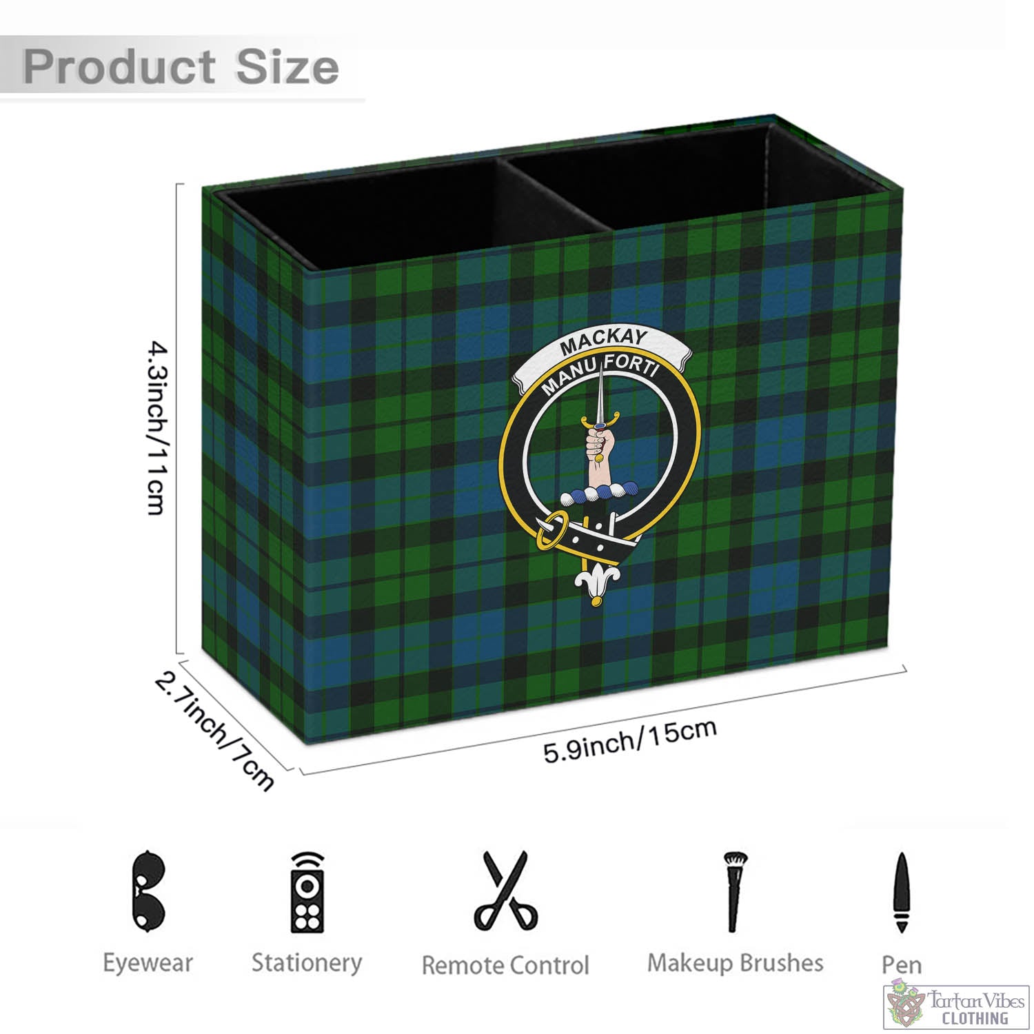 Tartan Vibes Clothing MacKay Modern Tartan Pen Holder with Family Crest