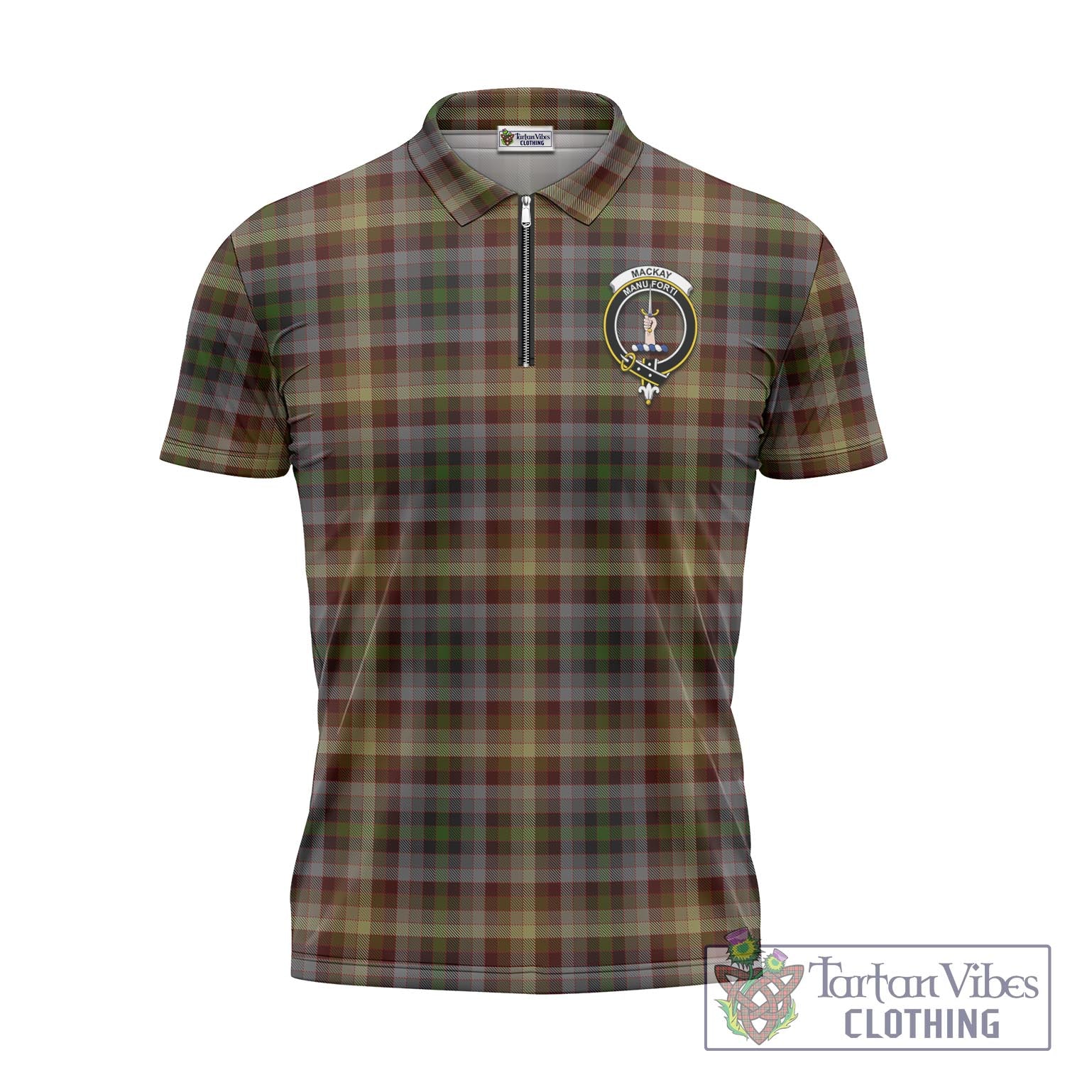 Tartan Vibes Clothing MacKay of Strathnaver Tartan Zipper Polo Shirt with Family Crest