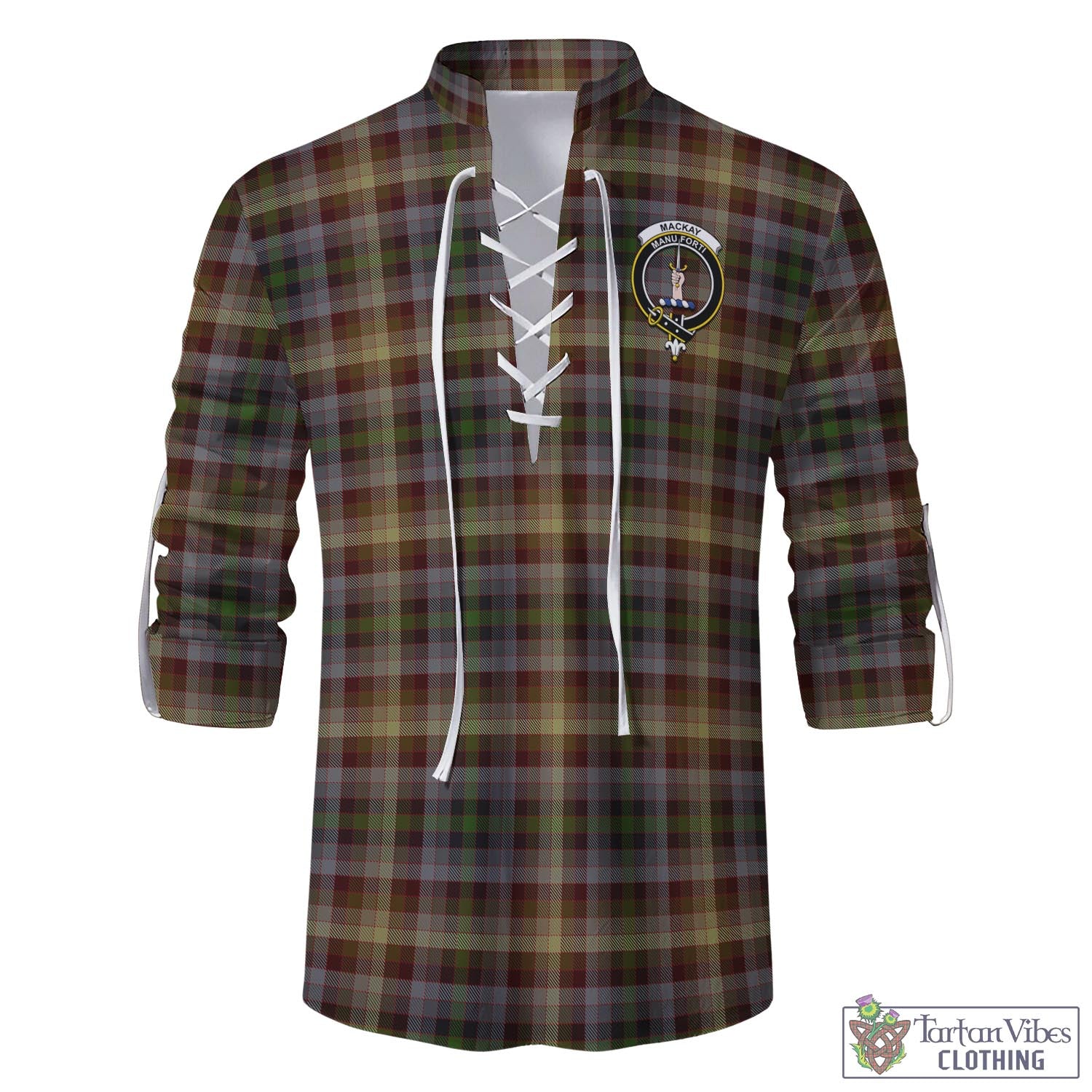 Tartan Vibes Clothing MacKay of Strathnaver Tartan Men's Scottish Traditional Jacobite Ghillie Kilt Shirt with Family Crest