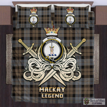MacKay Weathered Tartan Bedding Set with Clan Crest and the Golden Sword of Courageous Legacy