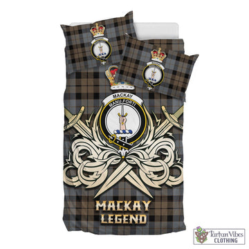 MacKay Weathered Tartan Bedding Set with Clan Crest and the Golden Sword of Courageous Legacy