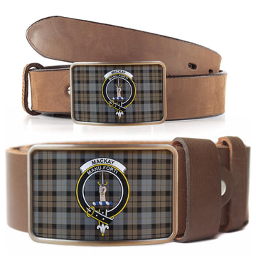 MacKay Weathered Tartan Belt Buckles with Family Crest