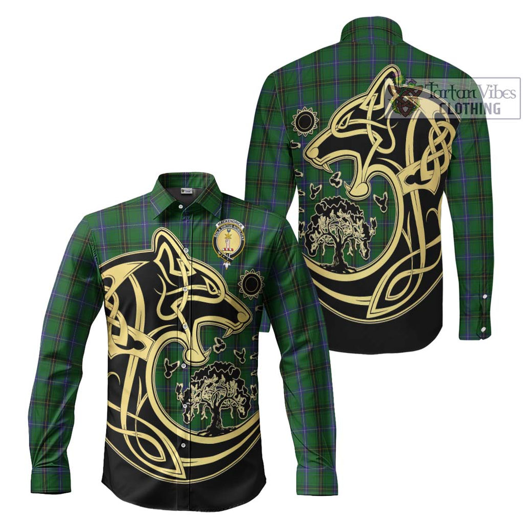 MacKendrick (McKendrick) Tartan Long Sleeve Button Shirt with Family Crest Celtic Wolf Style Men's Shirt S - Tartan Vibes Clothing