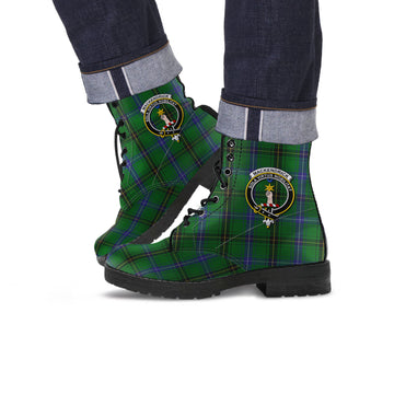 MacKendrick (McKendrick) Tartan Leather Boots with Family Crest Men' Boots - Tartan Vibes Clothing