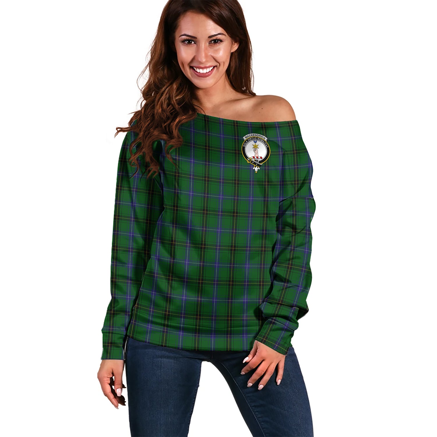 MacKendrick (McKendrick) Tartan Off Shoulder Women Sweater with Family Crest Women - Tartan Vibes Clothing