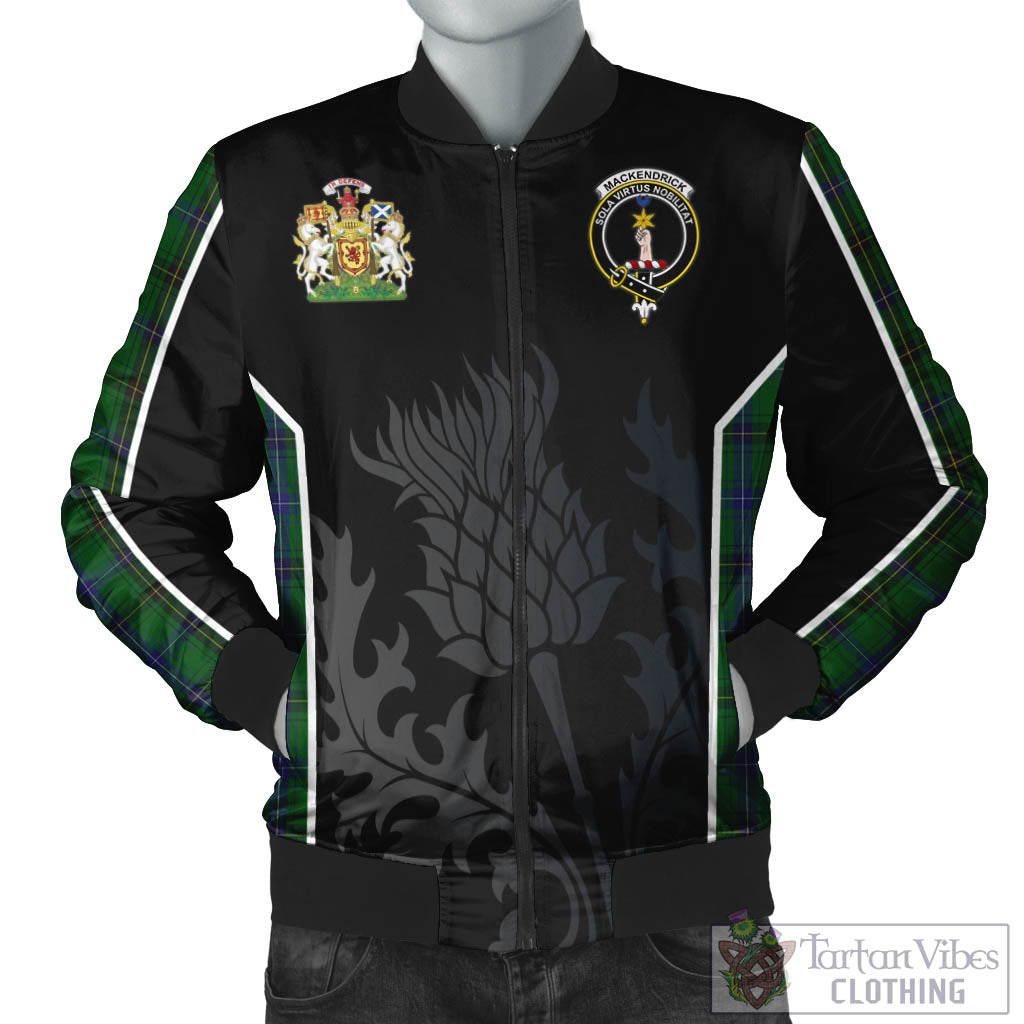 MacKendrick (McKendrick) Tartan Bomber Jacket with Family Crest and Scottish Thistle Vibes Sport Style Unisex Black - Tartan Vibes Clothing