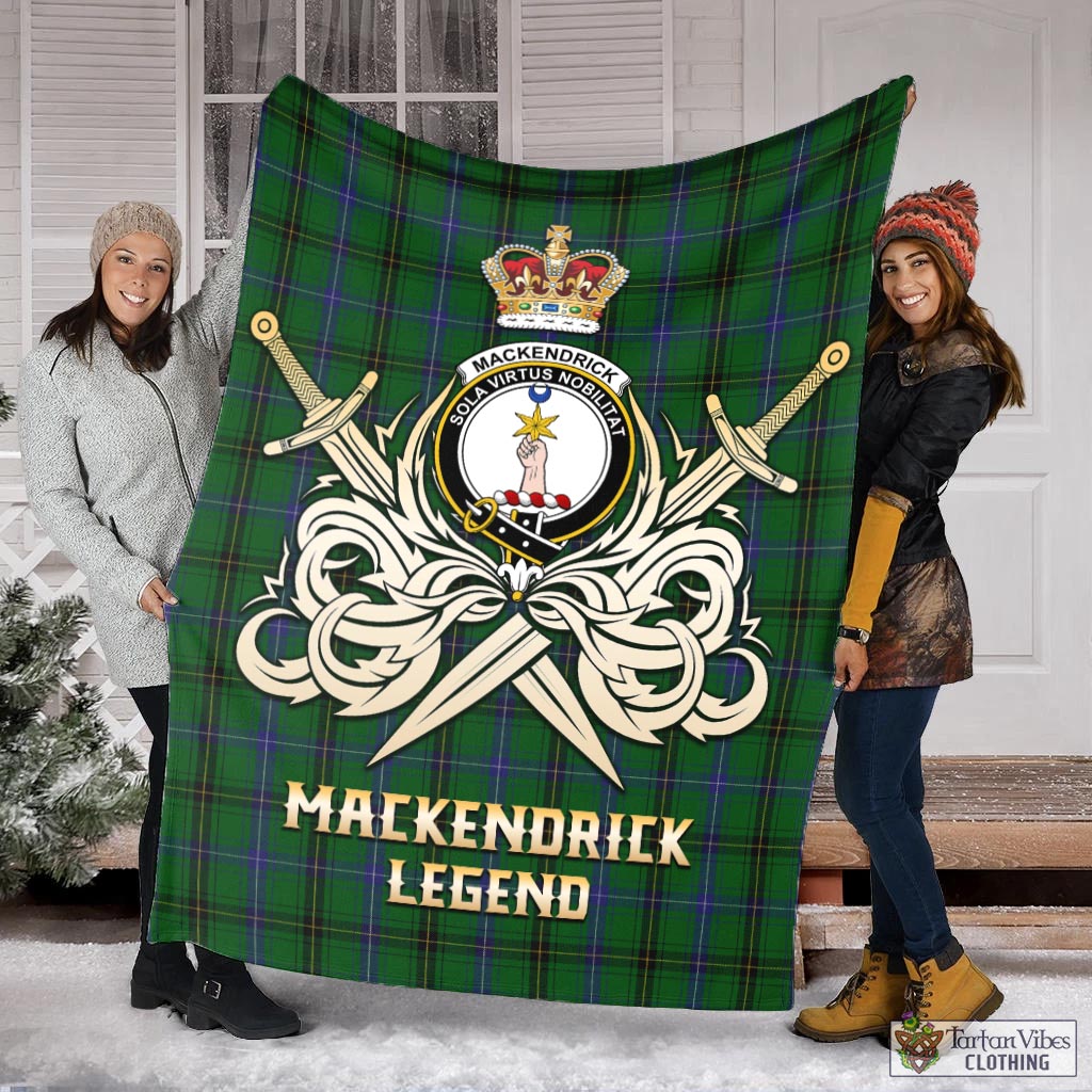MacKendrick (McKendrick) Tartan Blanket with Clan Crest and the Golden Sword of Courageous Legacy X-Large 59 x 79 inches 150 x 200 cm - Tartan Vibes Clothing