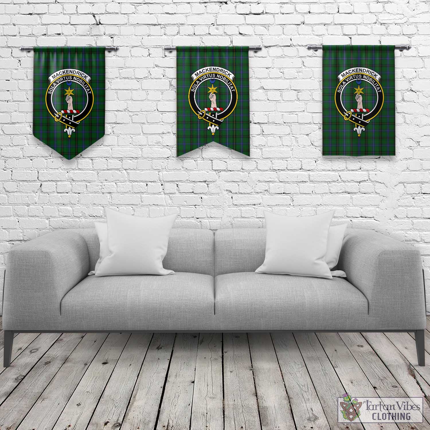 Tartan Vibes Clothing MacKendrick Tartan Gonfalon, Tartan Banner with Family Crest