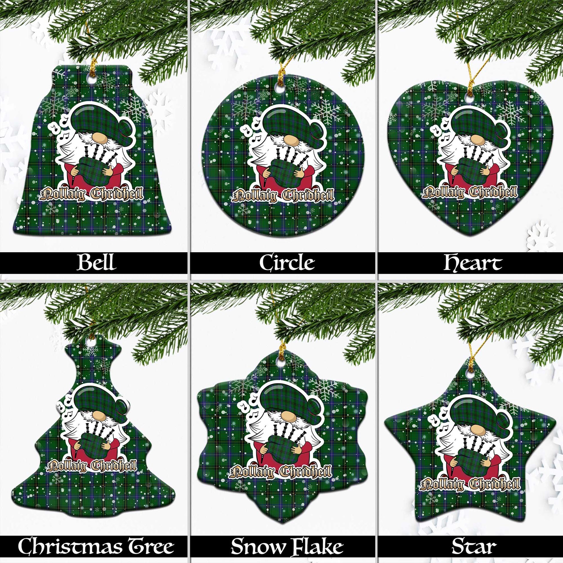 MacKendrick (McKendrick) Tartan Christmas Ceramic Ornaments with Scottish Gnome Playing Bagpipes Ceramic - Tartan Vibes Clothing