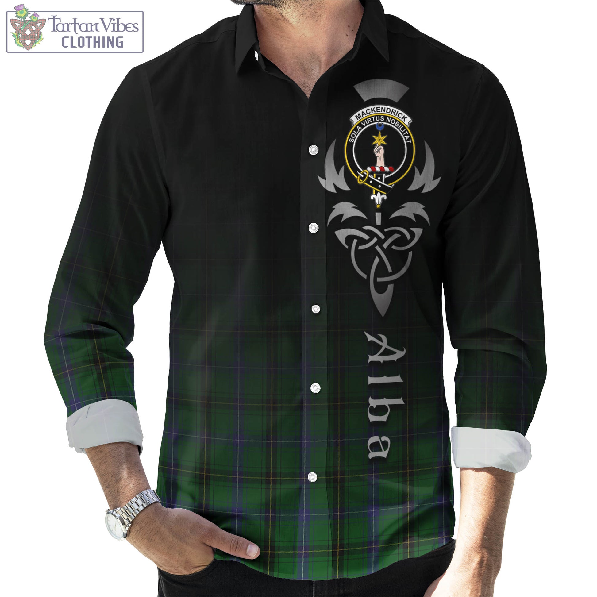 MacKendrick (McKendrick) Tartan Long Sleeve Button Up Featuring Alba Gu Brath Family Crest Celtic Inspired Men's Shirt - Tartan Vibes Clothing