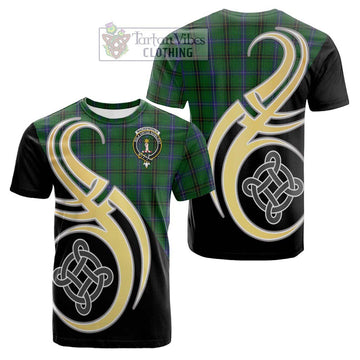 MacKendrick (McKendrick) Tartan Cotton T-shirt with Family Crest and Celtic Symbol Style
