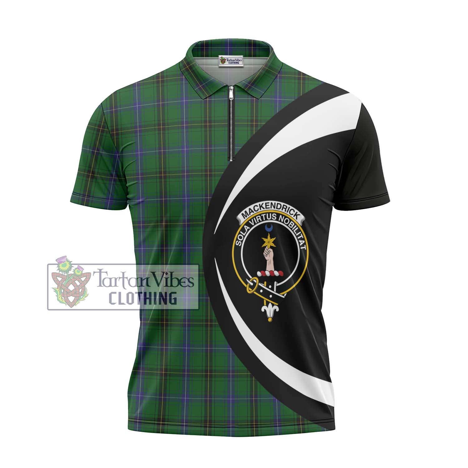 MacKendrick (McKendrick) Tartan Zipper Polo Shirt with Family Crest Circle Style - Tartan Vibes Clothing