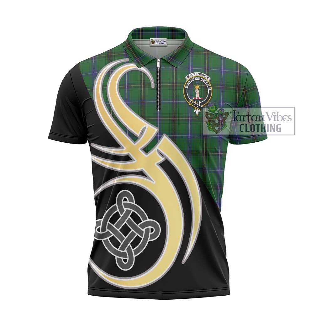 Tartan Vibes Clothing MacKendrick Tartan Zipper Polo Shirt with Family Crest and Celtic Symbol Style