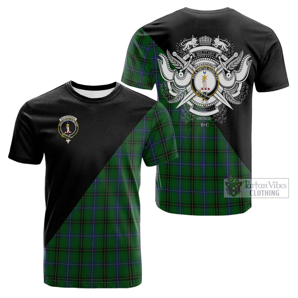 Tartan Vibes Clothing MacKendrick Tartan Cotton T-shirt with Family Crest and Military Logo Style