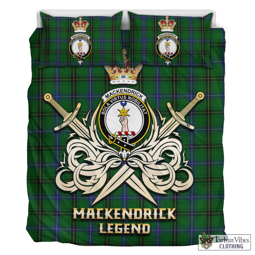 Tartan Vibes Clothing MacKendrick Tartan Bedding Set with Clan Crest and the Golden Sword of Courageous Legacy