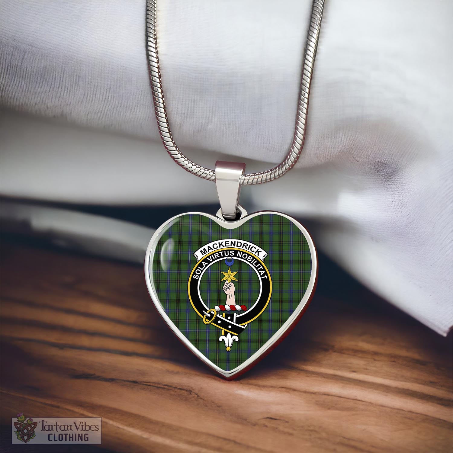 MacKendrick (McKendrick) Tartan Heart Necklace with Family Crest - Tartan Vibes Clothing