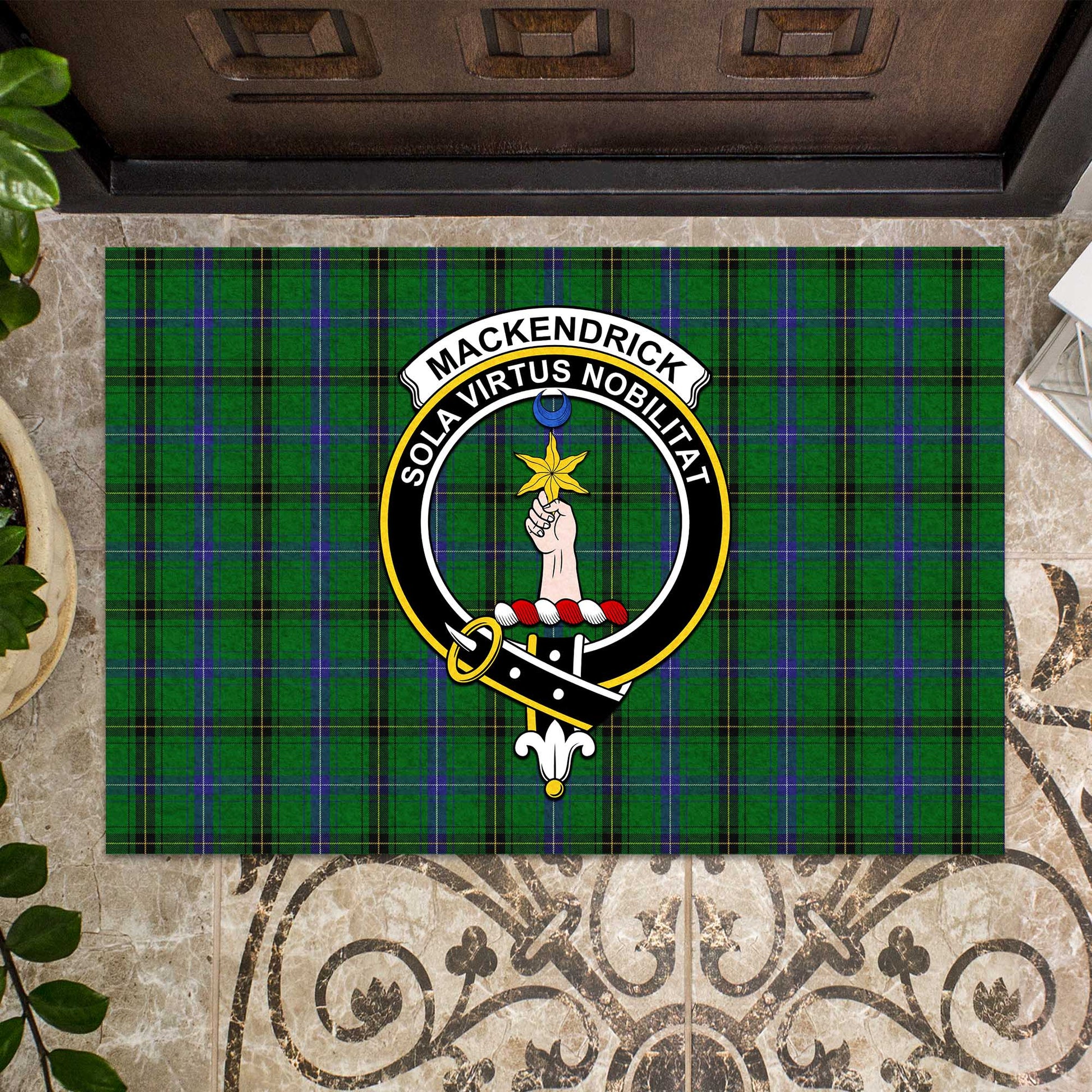 MacKendrick Tartan Door Mat with Family Crest - Tartanvibesclothing