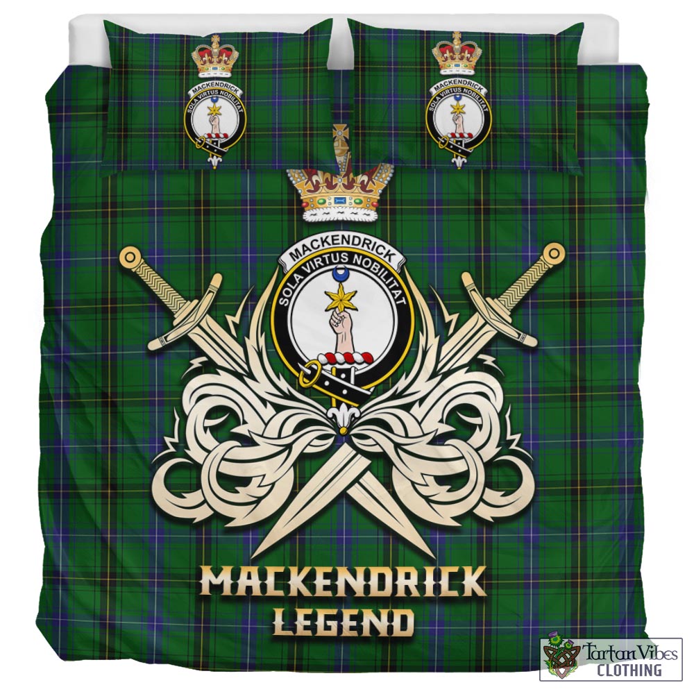 Tartan Vibes Clothing MacKendrick Tartan Bedding Set with Clan Crest and the Golden Sword of Courageous Legacy