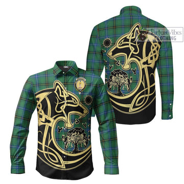 MacKendrick Ancient Tartan Long Sleeve Button Shirt with Family Crest Celtic Wolf Style Men's Shirt S - Tartan Vibes Clothing