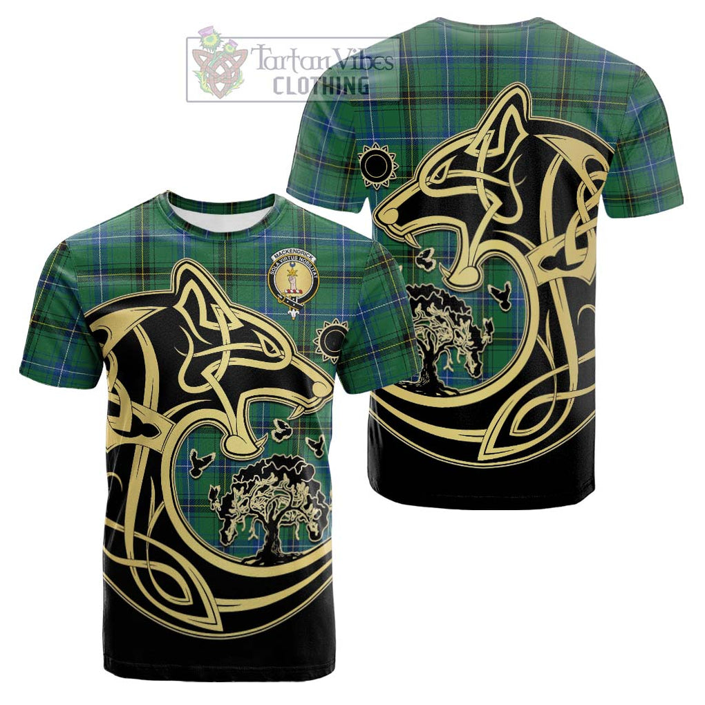 Tartan Vibes Clothing MacKendrick Ancient Tartan Cotton T-shirt with Family Crest Celtic Wolf Style