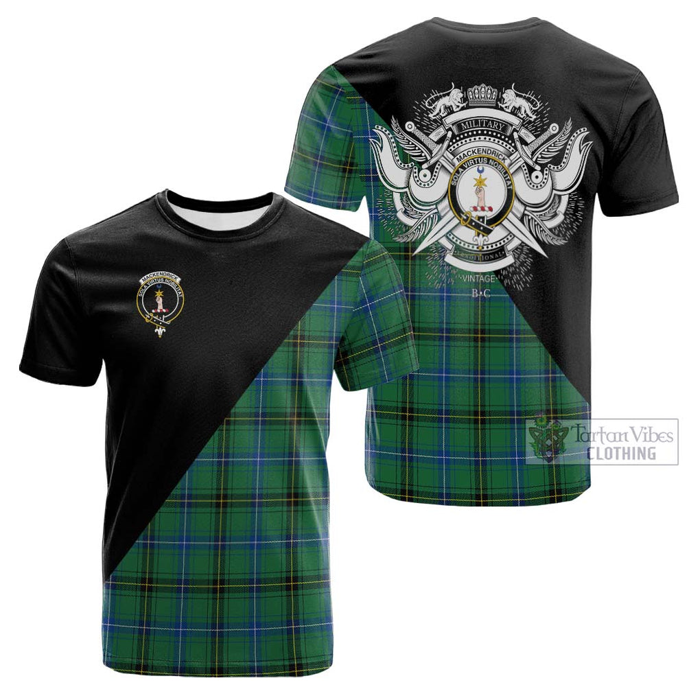 Tartan Vibes Clothing MacKendrick Ancient Tartan Cotton T-shirt with Family Crest and Military Logo Style